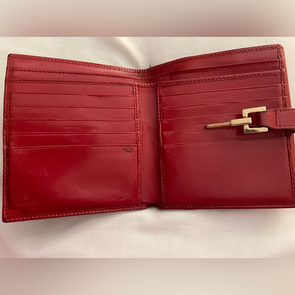 Vintage Gucci Jackie Compact Bifold Wallet Tan Canvas with Red Leather Trim - Picture 6 of 12